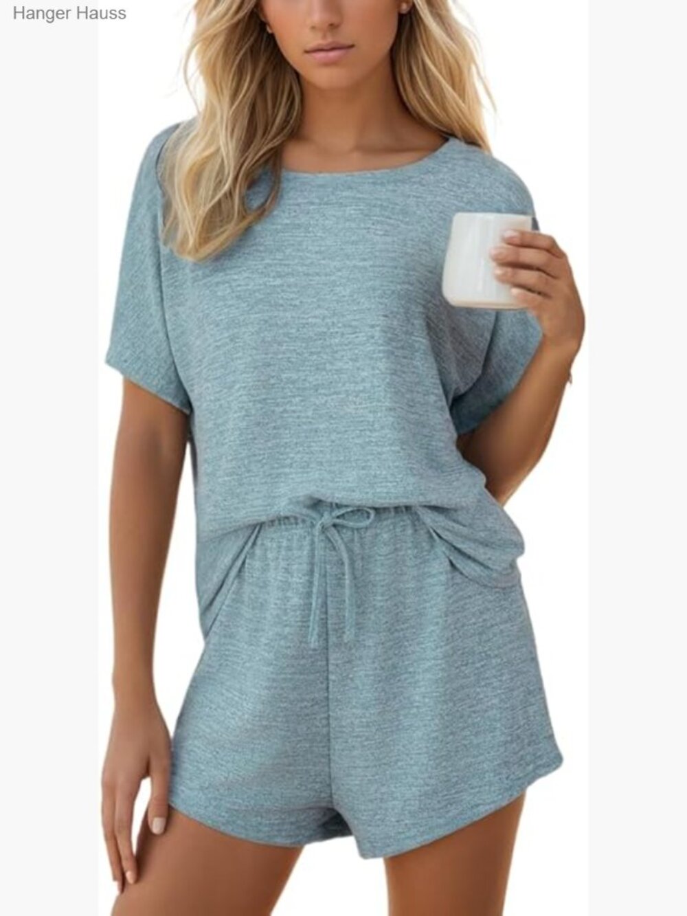2 Piece Lounge Set Women Short Sleeve Pajama Set Crew Neck Pull On Sleepwear